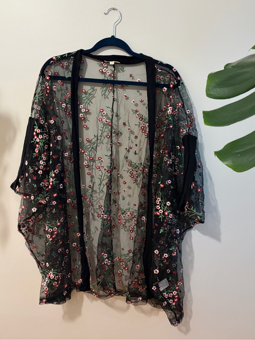 Black Sheer Floral Embroidered Cover-up